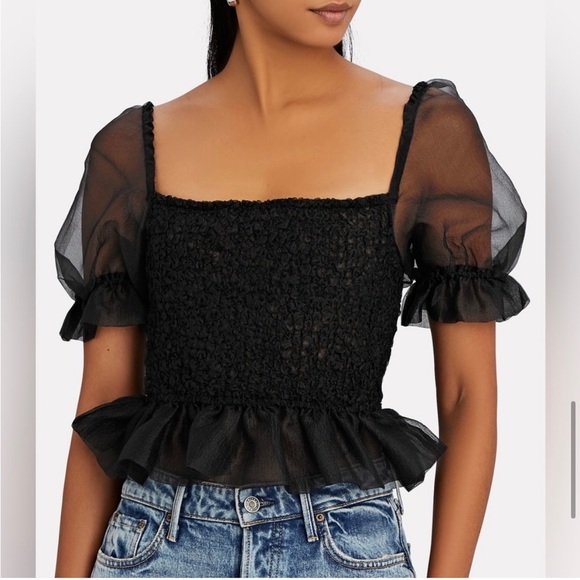 STAUD Black Sheer Puff Sleeve Blouse - Picture 1 of 8